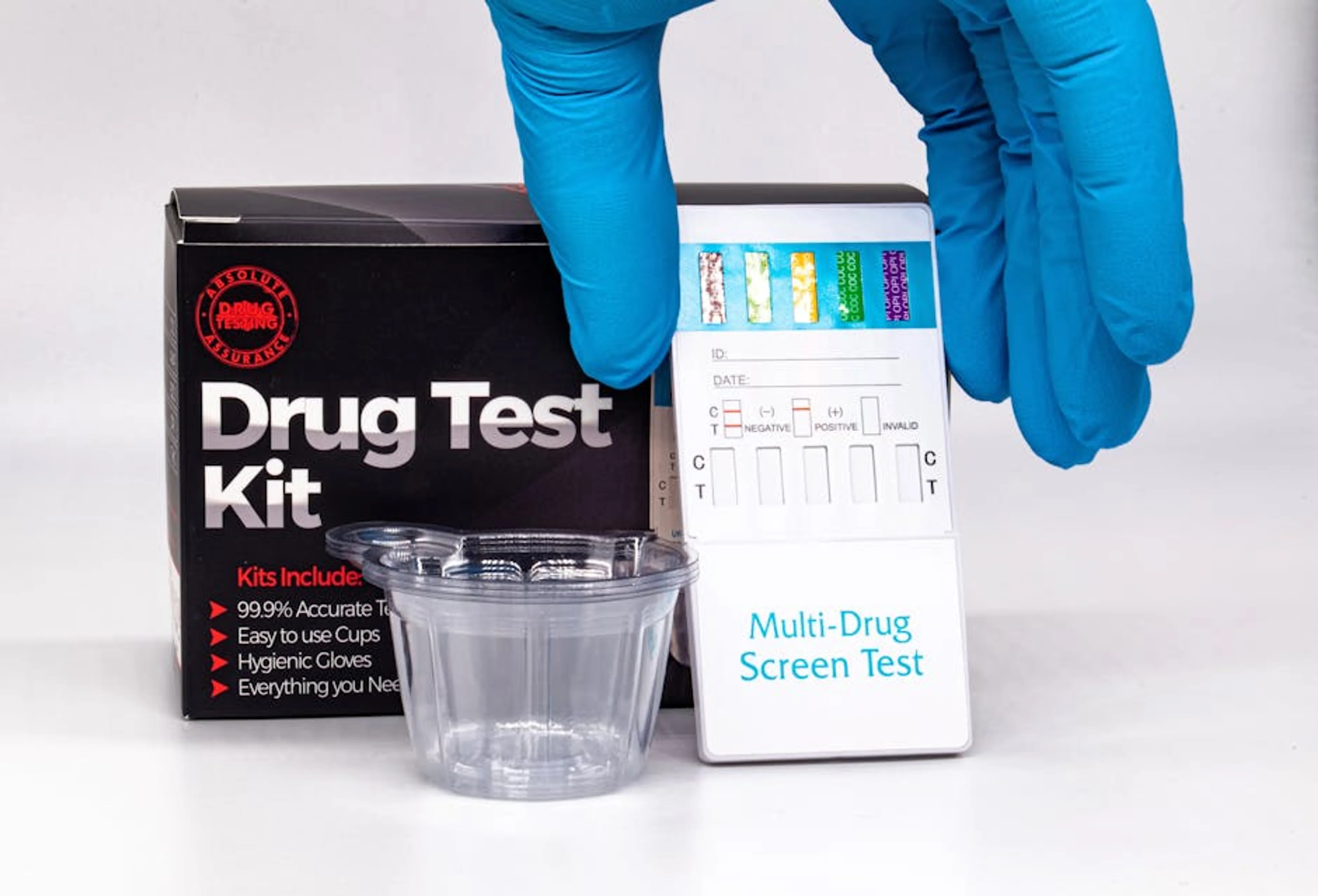 A detailed view of a drug test kit used in laboratory settings for health and safety screening. Liquid test kit for aquarium water parameters